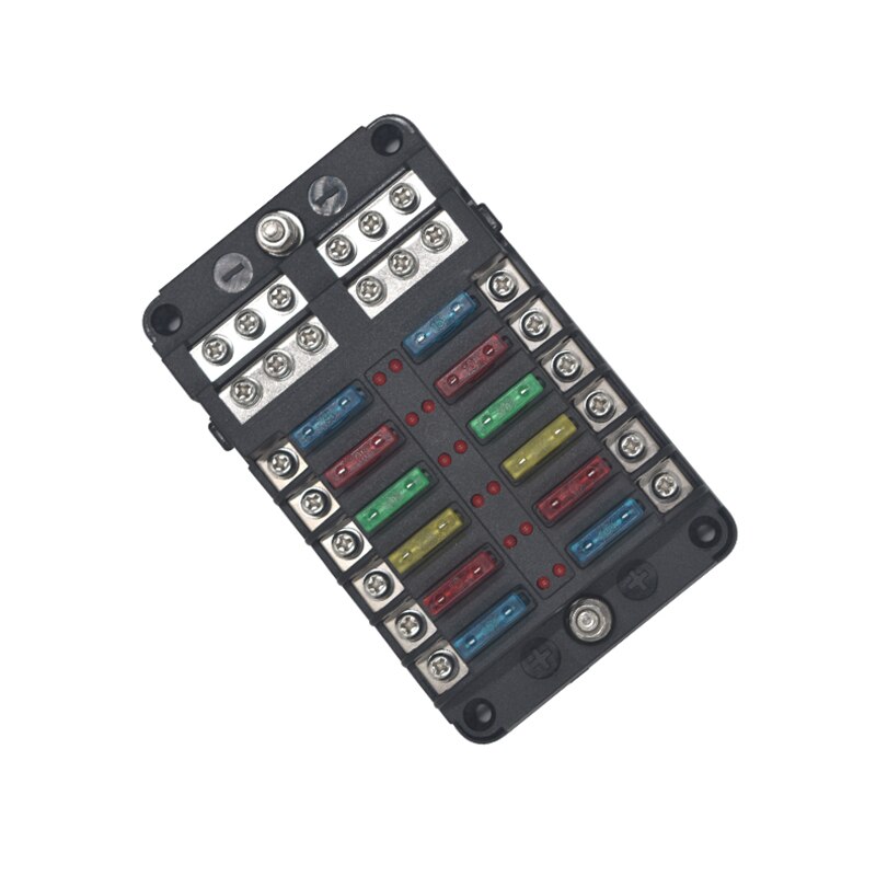 Multi Channel 12 Way Automobile Fuse Box LED Lamp Fuse Holder Screw Type Multi Position Fuse Box With Positive Negative Meter