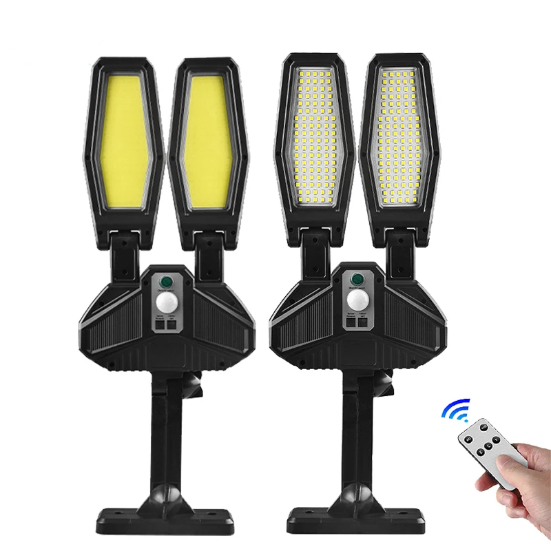 Solar Outdoor Inductie LED Tweekoppige Straatlantaarn Thuis Waterdichte Verlichting Wandlamp Outdoor Tuinlamp met afstandsbediening