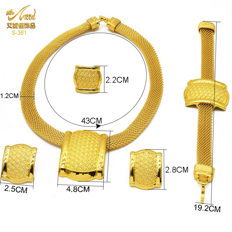 ANIID-Conjunto de joyería africana de Color dorado para mujer, gargantilla india, collar, pendiente, joyería nigeriana chapada en oro de 24K, boda de Dubái