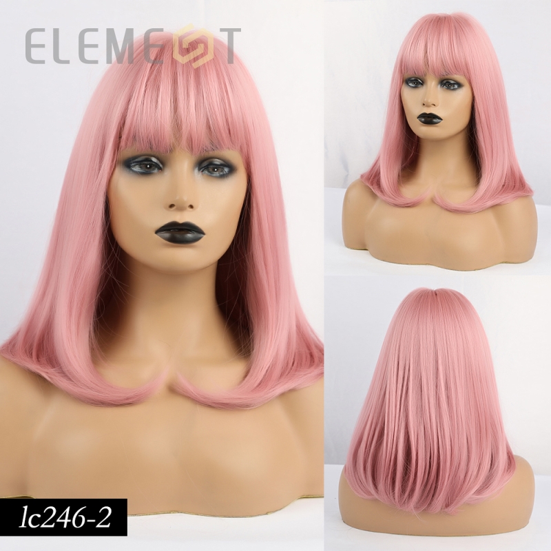 element krótki prosto pion peruki z grzywką Ombre czarny do herbata mleczna kolor peruki syntetyczne dla białych/czarnych kobiet