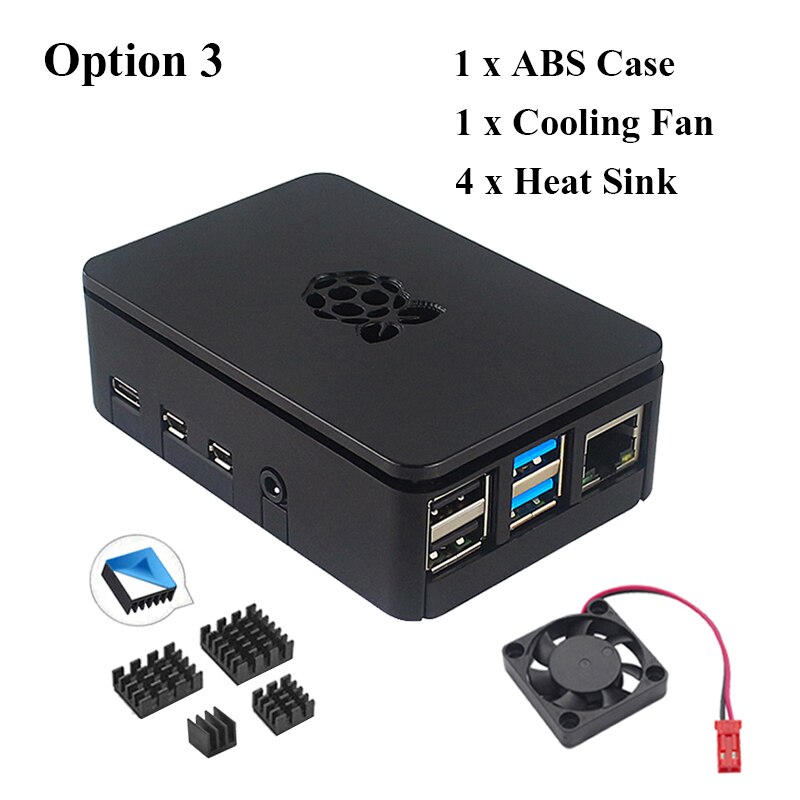 Raspberry Pi 4 ABS Case Raspberry Pi 4 Model B Pi 4B Case Black Box Shell Enclosure support Cooling Fan Aluminum Heat Sink: Option 3