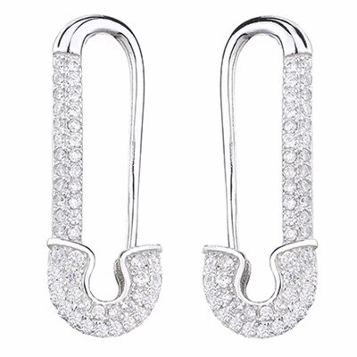 Slovecabin Micro Pave Safety Pins Pulse Ear Cuff Single Earring 925 Sterling Silver With CZ Original Simple Jewelry: Silver