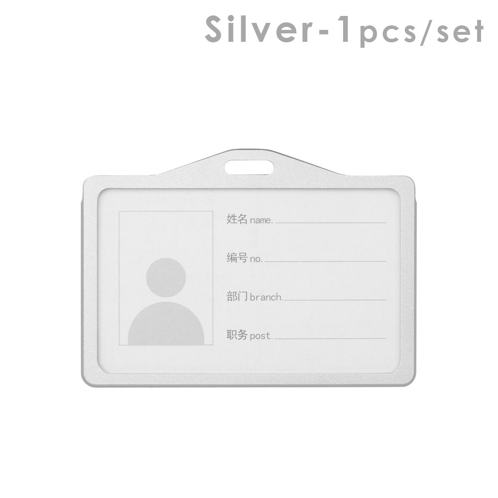 1PC Vertical Aluminum Alloy Work Name Card Holders Business Work Card ID Badge Lanyard Holder Office Accessories: 027 Silver