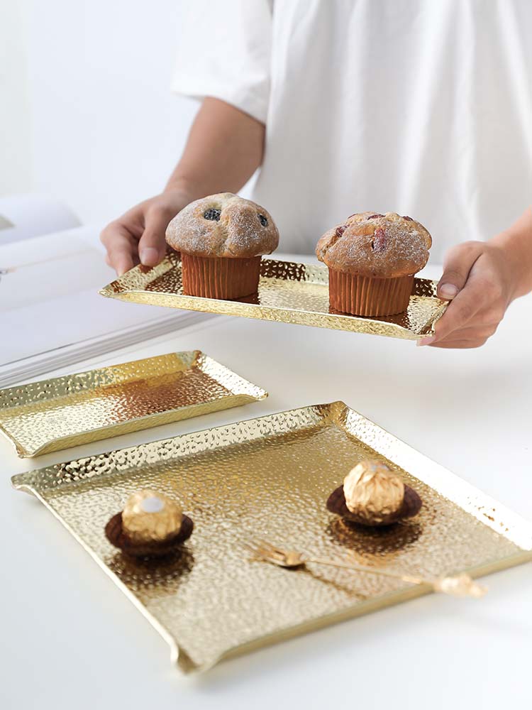 Metal Square Plate Tableware Serving Platter Dinner Vintage Stainless Steel Plate Talerze Obiadowe Serving Tray BK50SC