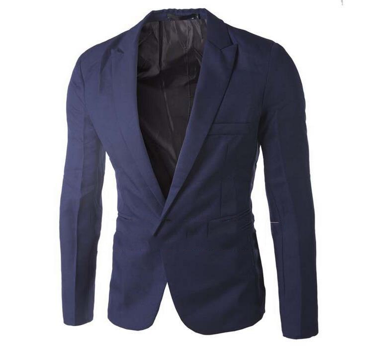 Chaqueta de traje de hombre sólido un botón Casual Blazer chaqueta normal de negocios Casual chaqueta: Navy Blue / L