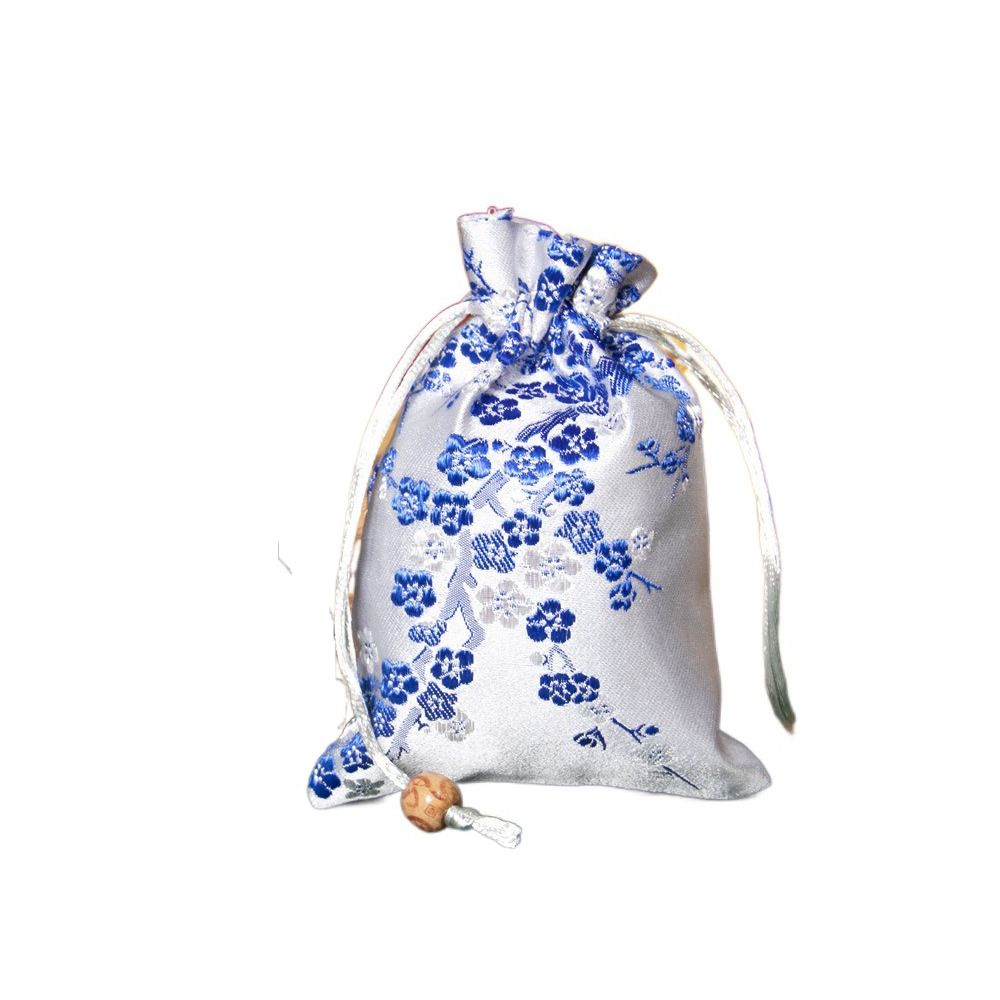 Satijnen Opbergtas Mode Bloem Geborduurd Vrouwen Sachet Trekkoord Snoepzak Sieraden Verpakking Tas Dames: Beige