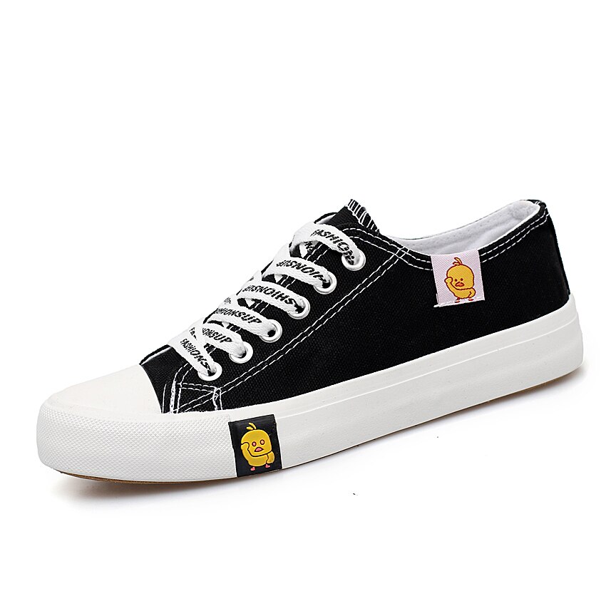 Little yellow duck + web celebrity style canvas shoes for girls strdent shoes Women's sneaker skateboarding shoes: Black / 7.5