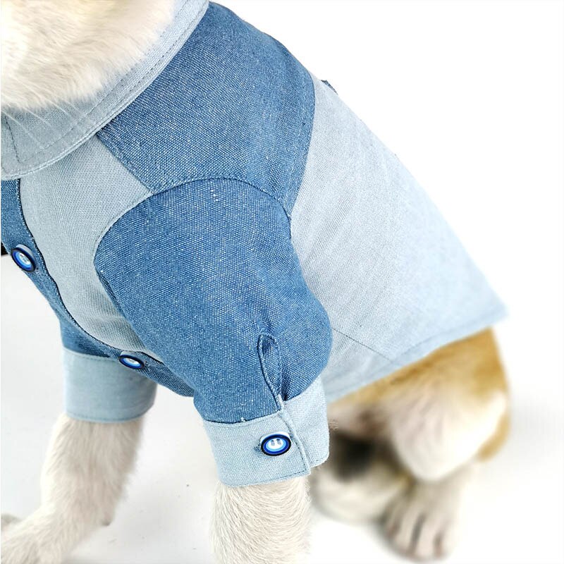 Stil denim colorblock kæledyr hundetøj langærmet forår og sommer hundeskjorte 7 størrelse hvalp eller stor hund kan bære