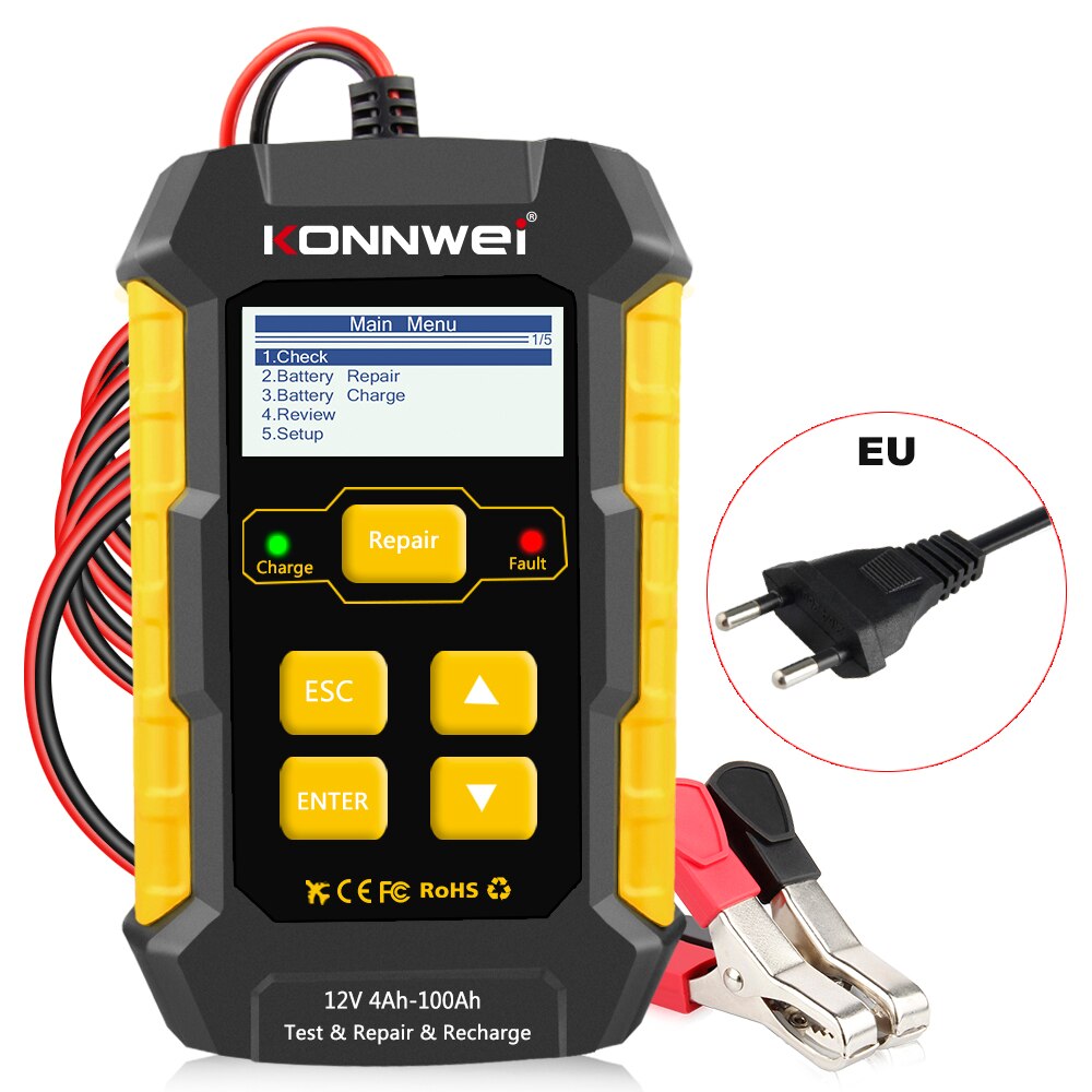 KONNWEI KW510 Car Battery Tester Charger Analyzer Battery Charger 12v Wet Dry Lead Acid Battery Automatic Car Diagnostic Tool: KW510 EU plug