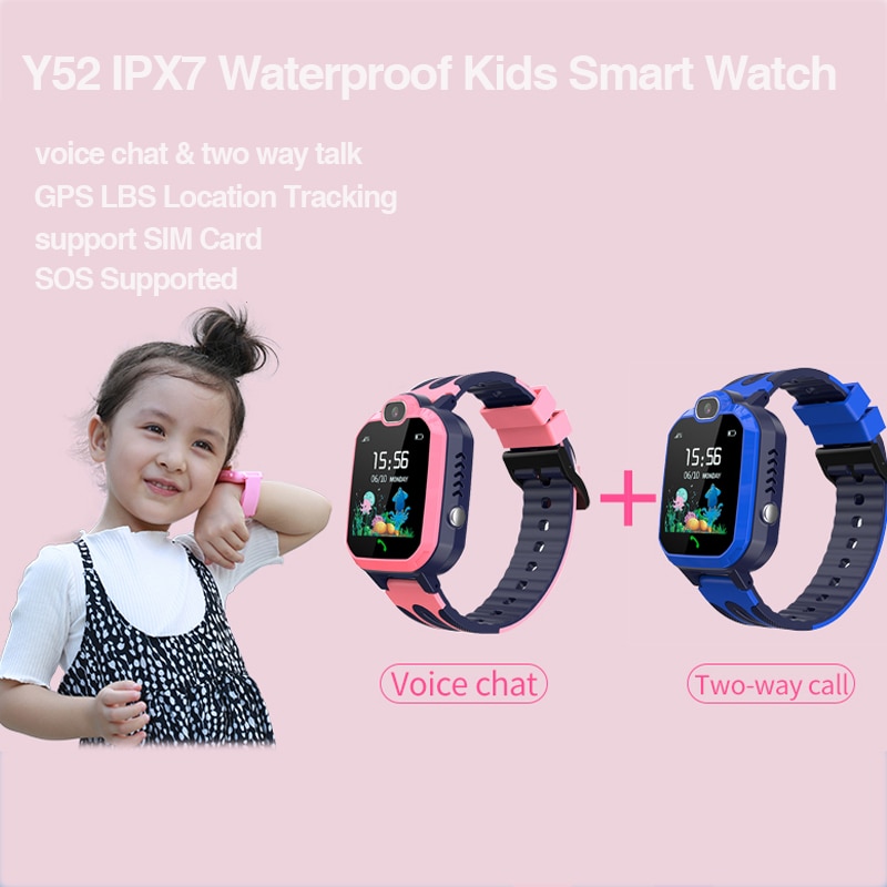 Y52 ipx 7 vandtæt kids smart watch gps lbs location tracking smartwatch sim kort tovejs opkald sos kamera anti tabt børneur