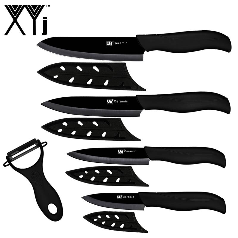 XYj-Juego de cuchillos de cerámica, herramientas de cocina, pelador, multiopciones, mango de Color, utilidad para cortar Chef, 5 uds.: Black H Black B