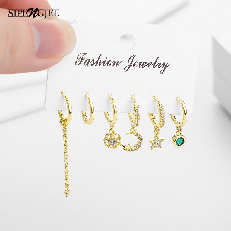 Nouvelle mignon étoile et lune petit cerceau boucles d'oreilles ensemble dames luxe or ensembles boucles d'oreilles pour femmes filles bijoux de mariage