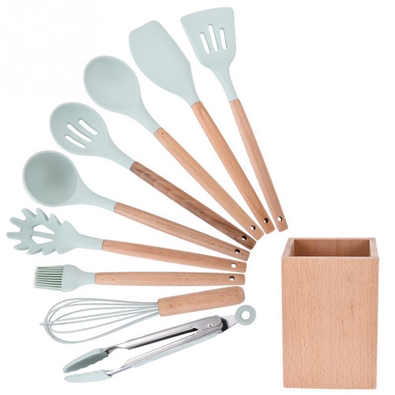 Ustensiles de cuisine en Silicone bleu | 9 pièces/ensemble ustensiles de cuisine, ustensiles de cuisine, ustensiles de cuisine, seau de rangement des outils de cuisine non inclus