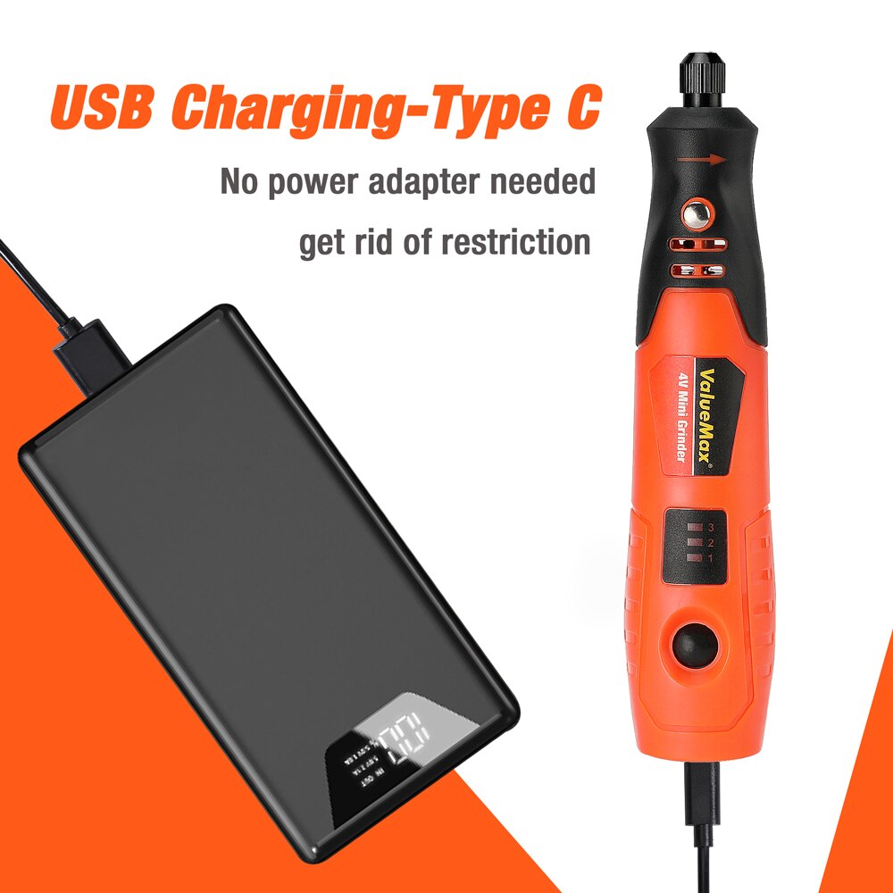 ValueMax 4V Electric Mini Grinder Set Drill USB Charging Rotary Tools With Engraving Accessories Kits for DIY Grinding Polishing