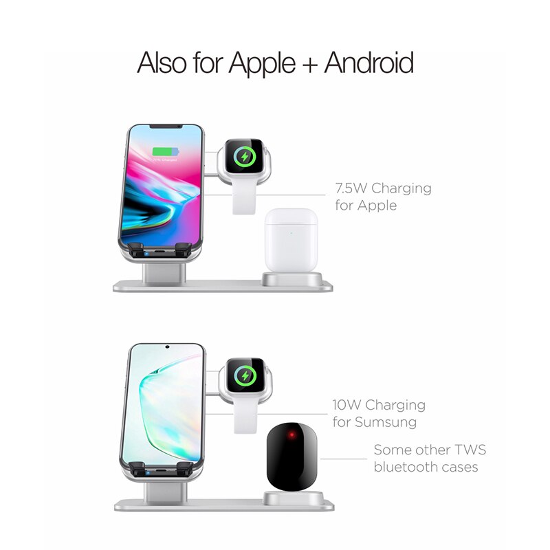 15W Aluminum 3 in 1 Wireless Charger Fast Charging For AirPods 2 iPhone 11 Pro Xs Max XR Charger Dock Holder For iWatch 5 4 3 2