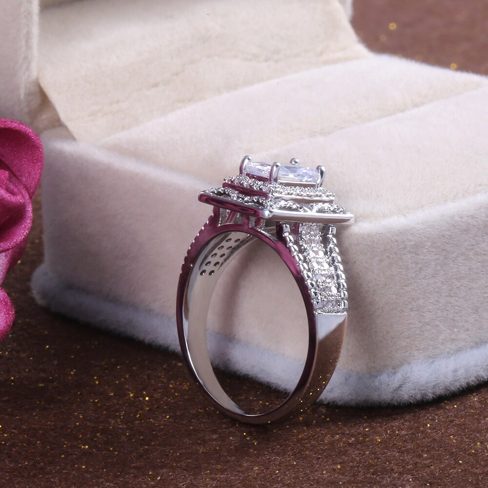 Huitan Wedding Ring for Women - Square Cubic Zirconia - Prong Setting - Engagement Band