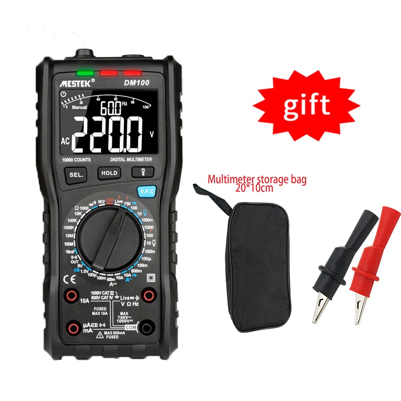 MESTEK DM100 Digital Multimeter High Speed Smart Double Core T-rms NCV Temperature multimetro Anti-burn Fuse Alarm multimeters