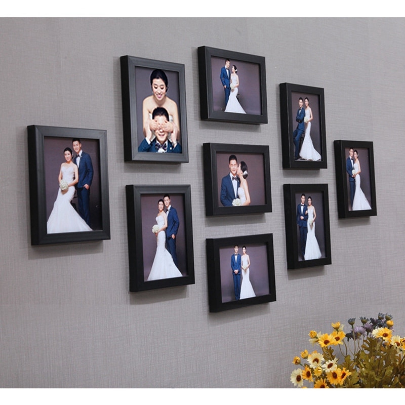 9Pcs/Set Black Picture Photo Frame Set DIY Removable Wall Mural Photos Frames Sticker Decal Living Room Home Decor