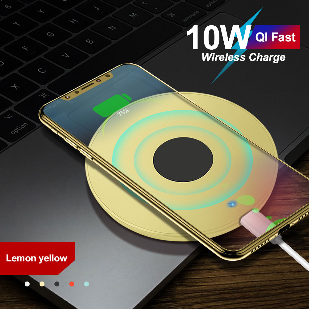 10w qi rask trådløs lading for iphone 11 pro x xs max xr for samsung  s8 s9 s10 pluss note 10 9 ladeplate trådløs lader: Gul