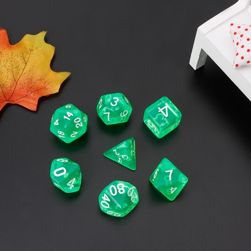 Jeu de dés polyédriques transparents, pour Dragon Pathfinder D20 D12 2xD10 D8 D6 D4, 7 pièces