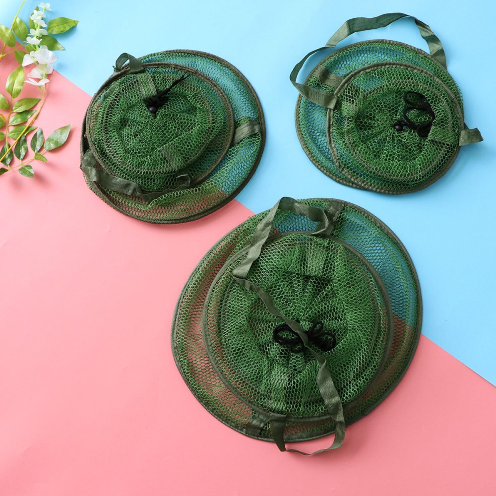 3pcs Mesh Hole Folding Crab Lobster Net Fishing Net Fishing Accessories (Small Size) (Green)