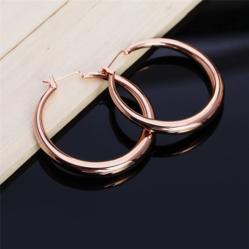 Rose Gold plated Thick Round Creole Hoop Earrings Classic Piercing Women Casual Sporty Engagement party Jewelry