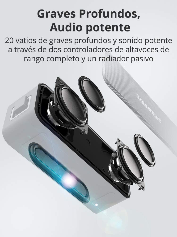 Tronsmart T2 Plus Altavoz Bluetooth 5,0 Potente 20W Altavoces Portátiles de gran potencia Impermeable IPX7 Reproductor de Música Tronsmart T2 Plus 24 Horas de Reproducción Barra de sonido con NFC Micro SD Asistente