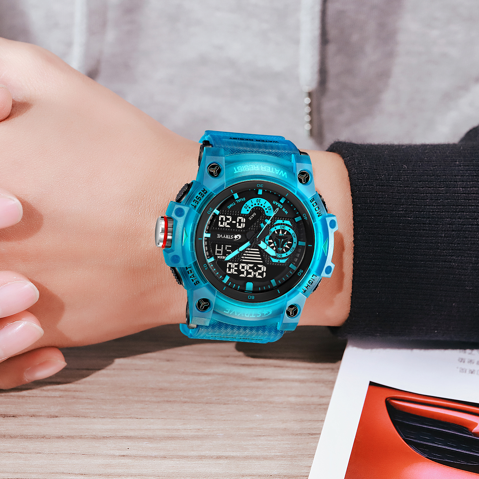 STRYVE Watch 8029 Popular Sports Men's Watch Good Analog-Digital Dual Movement Calendar Luminous Waterproof Watches