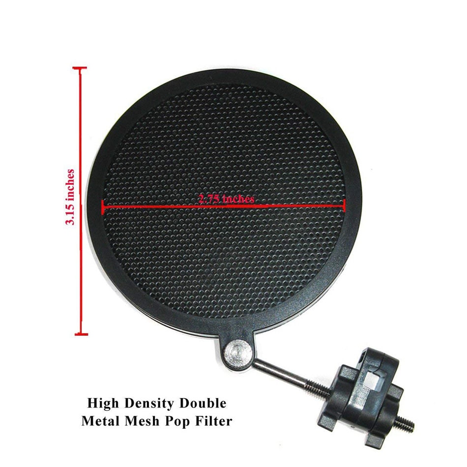 47-53mm Microphone Shock Mount Double Mesh Pop Filter & Screw Adapter Adjustable Anti Vibration Isolation Metal Mic Mount Holder