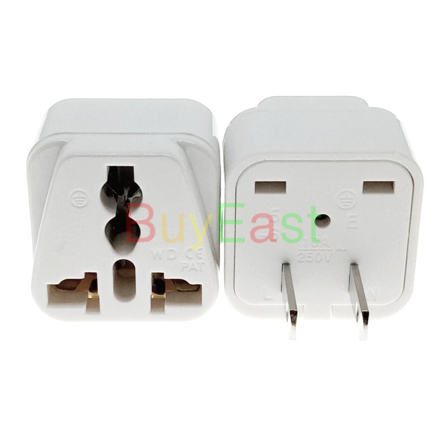 Universal to US Canada 2 Pin Power Plug Adapter AC100~250V 10A White Color