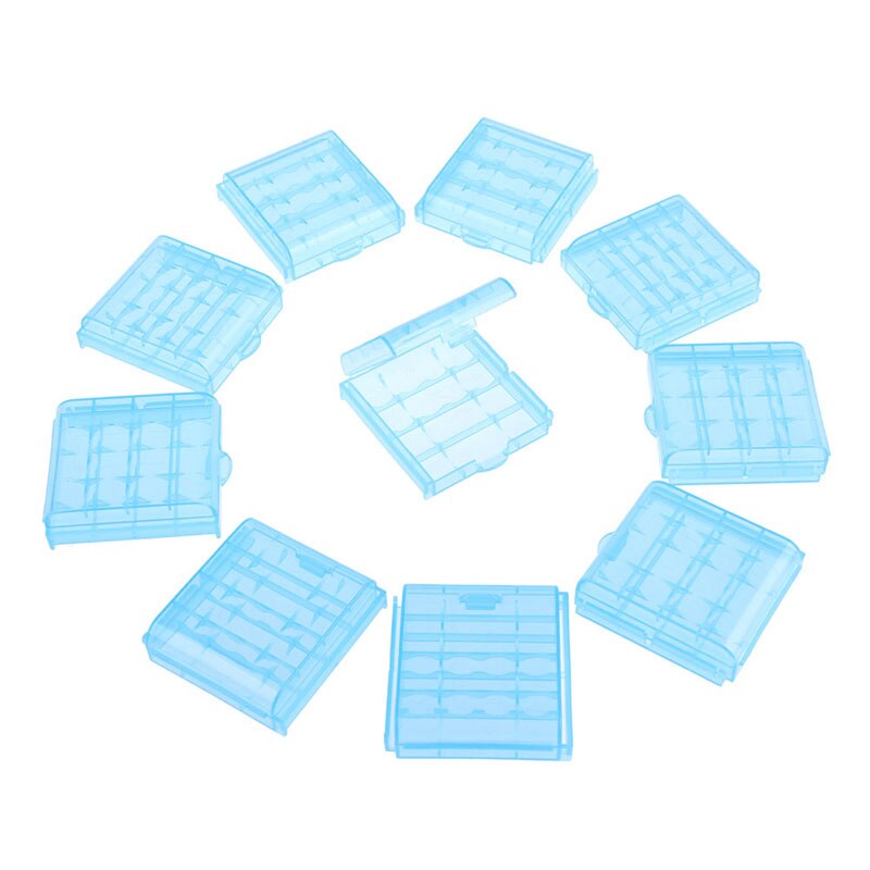 4 Slots AA AAA Rechargeable Battery Hard Plastic Case Holder Storage Box Cover Container Organizer with Clips 10 Pcs/lot: Blue