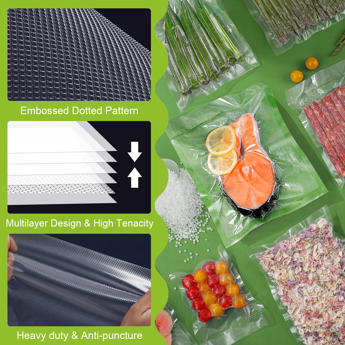 Bolsas de vacío de cocina para sellador al vacío de alimentos, máquina de embalaje, bolsa de almacenamiento de alimentos, accesorios de cocina sin BPA, 100 unids/lote