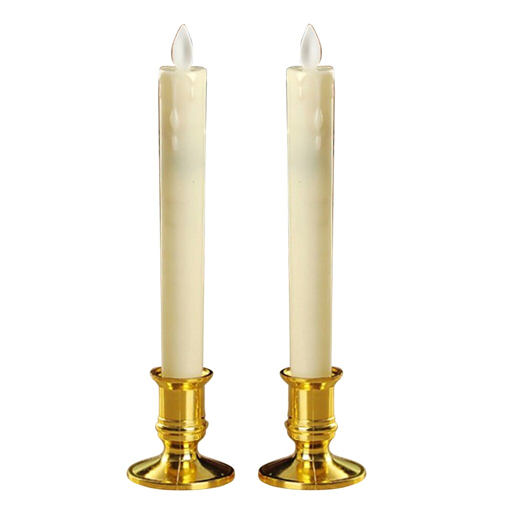 2pcs LED Candle Lamp Swing Flame Pillar Candles Battery Operated Night Lights Wedding Xmas Party Home Decoration: Gold B