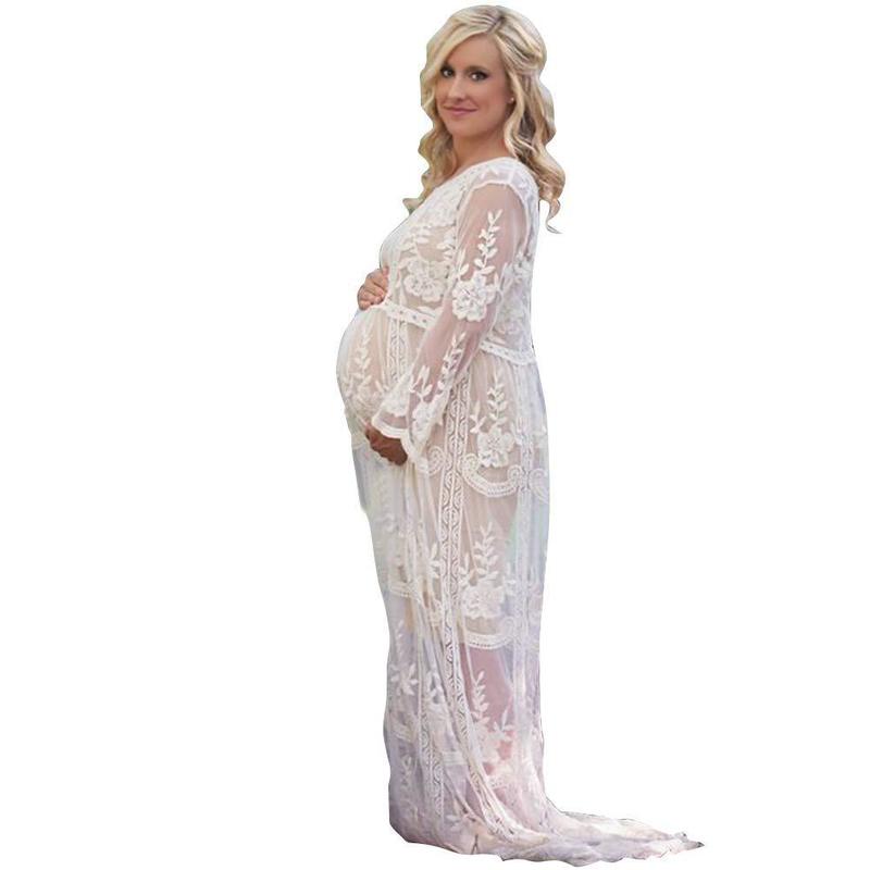 Vestido largo de maternidad para embarazo, vestidos de embarazada de encaje para mujeres, vestido Maxi de maternidad para sesiones fotográficas Prop