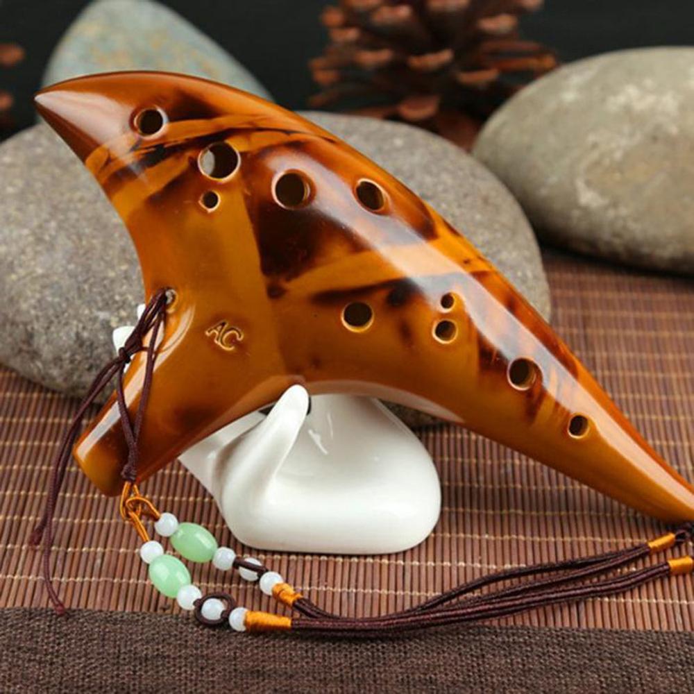 12 Holes Ceramic Ocarina Alto C Tone Classic Flute Instruments with Protection Bag + Lanyard