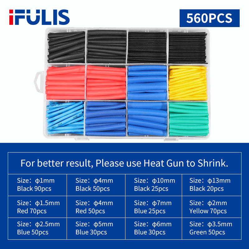 Tubes thermorétractables pour isolation, 800/780/580 pièces, gaine rétractable pour câble de voiture 2:1, plusieurs couleurs: 560PCS (Box)