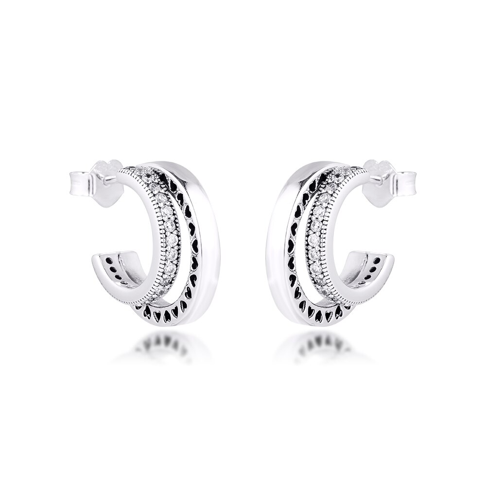 Ckk 925 Sterling Zilveren Oorbel Pave Dubbele Hoepel Oorbellen Voor Vrouwen Wedding Verklaring Sieraden Pendientes Bijoux Femme