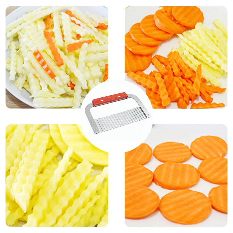 Handgemaakte Aardappel Snijden Mes Met Houten Handvat Chips Gebruik Golven Mes Cutter Houten Rimpeluitvoering Cutter Fancy Frieten Mes Gereedschap