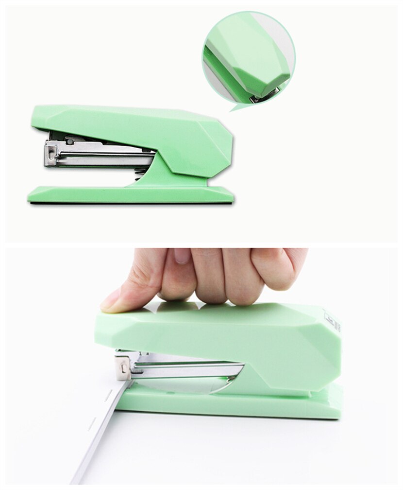 Desk Stapler Mint Green White Spring Powered Stapler No-Jam Desktop Executive Stapling Tool with Non-slip Base Office School