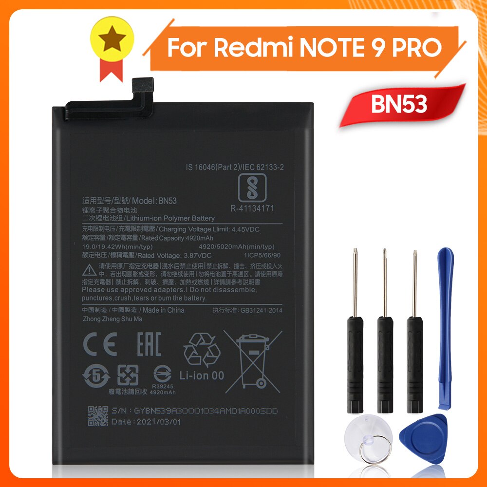 BN53 BN54 BN55 batteria del telefono per Redmi Nota 9S Redmi Nota 9 Redmi Nota 9pro batteria Nota9 pro: BN53-Redmi Note 9Pro