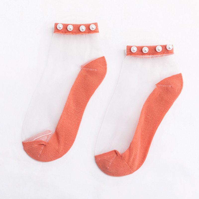 Japanse Meisjes Zomer Transparante Glasvezel Ankle Boot Sokken Imitatie Parel Kralen Top Sieraden Zoete Snoep Kleur Dunne Kousen: 4