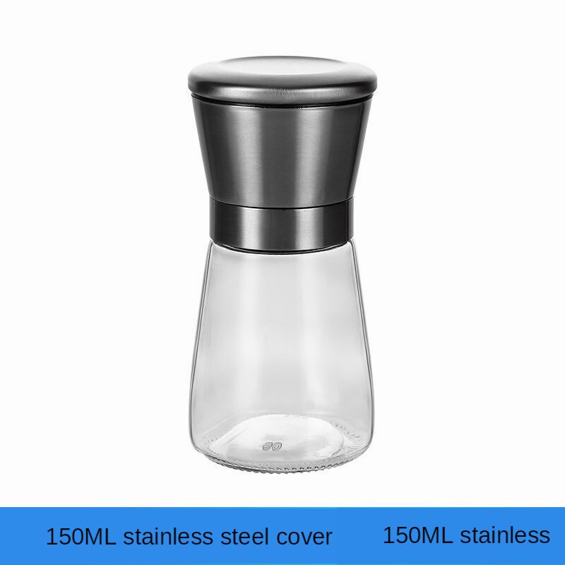 Molinillo de acero inoxidable para moler sal y pimienta, molinillo de vidrio para especias y hierbas, botella de molienda, utensilios de cocina, herramientas de vidrio, 1/2 Uds.: 1Pcs 150ML SS