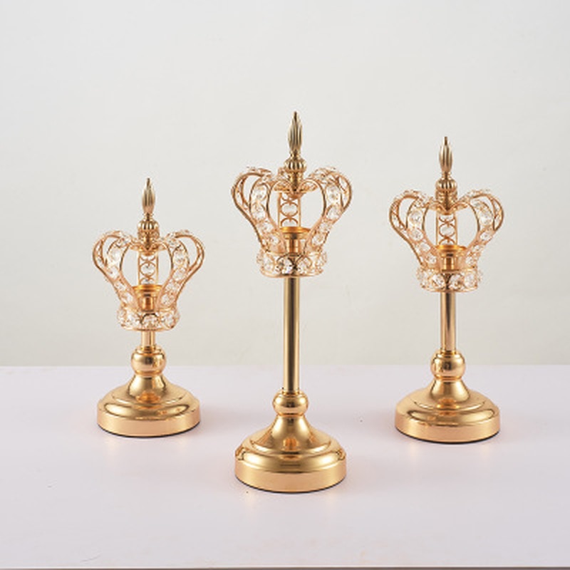 Candelero de corona europea, candelabro de hierro forjado, portavelas dorados, centros de mesa de boda, Decoración de mesa de Navidad para el hogar