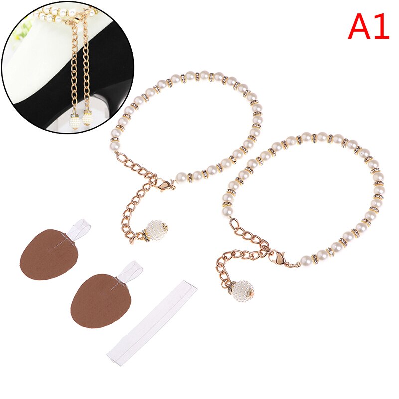 1 Paar Vrouwen Parel Hakken Band Schoen Riem Hoge Hakken Enkel Holding Losse Anti-Skid Bundel Tie Bandjes band Schoenen Decoratie: A1