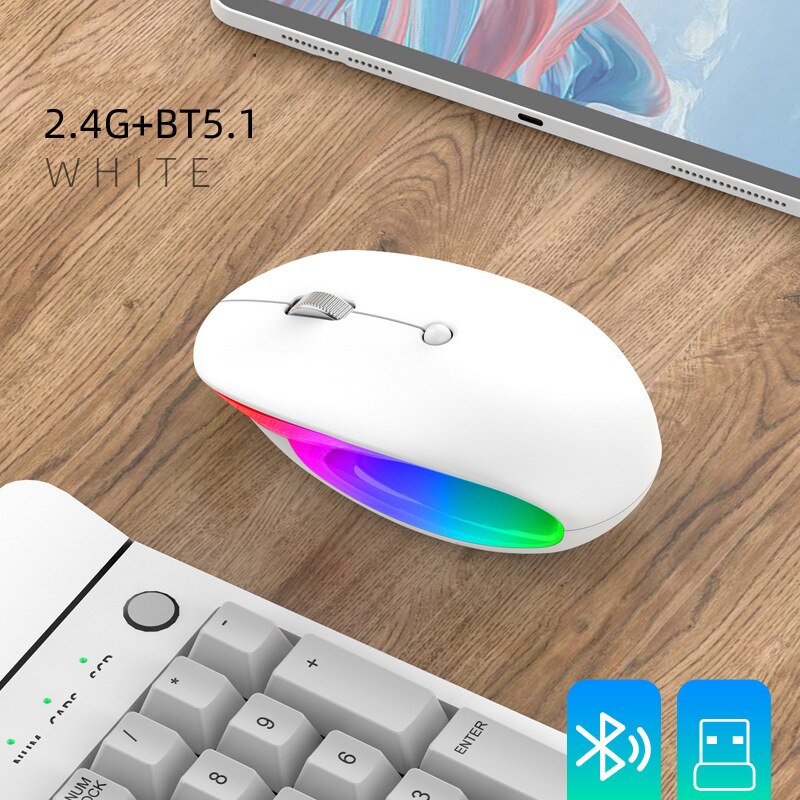 Dual Mode 2.4G Bluetooth-compatible Wireless Mouse Rechargeable Magic Gaming Mouse For PC Gamer Computer Mac iPad Laptop Mause: dual mode white