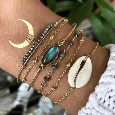 Punk Golden Opening Cuff Bracelets & Bangles For Women Crystal Geometric Link Chain Charm Bracelets Set Party Jewelry: Set 6