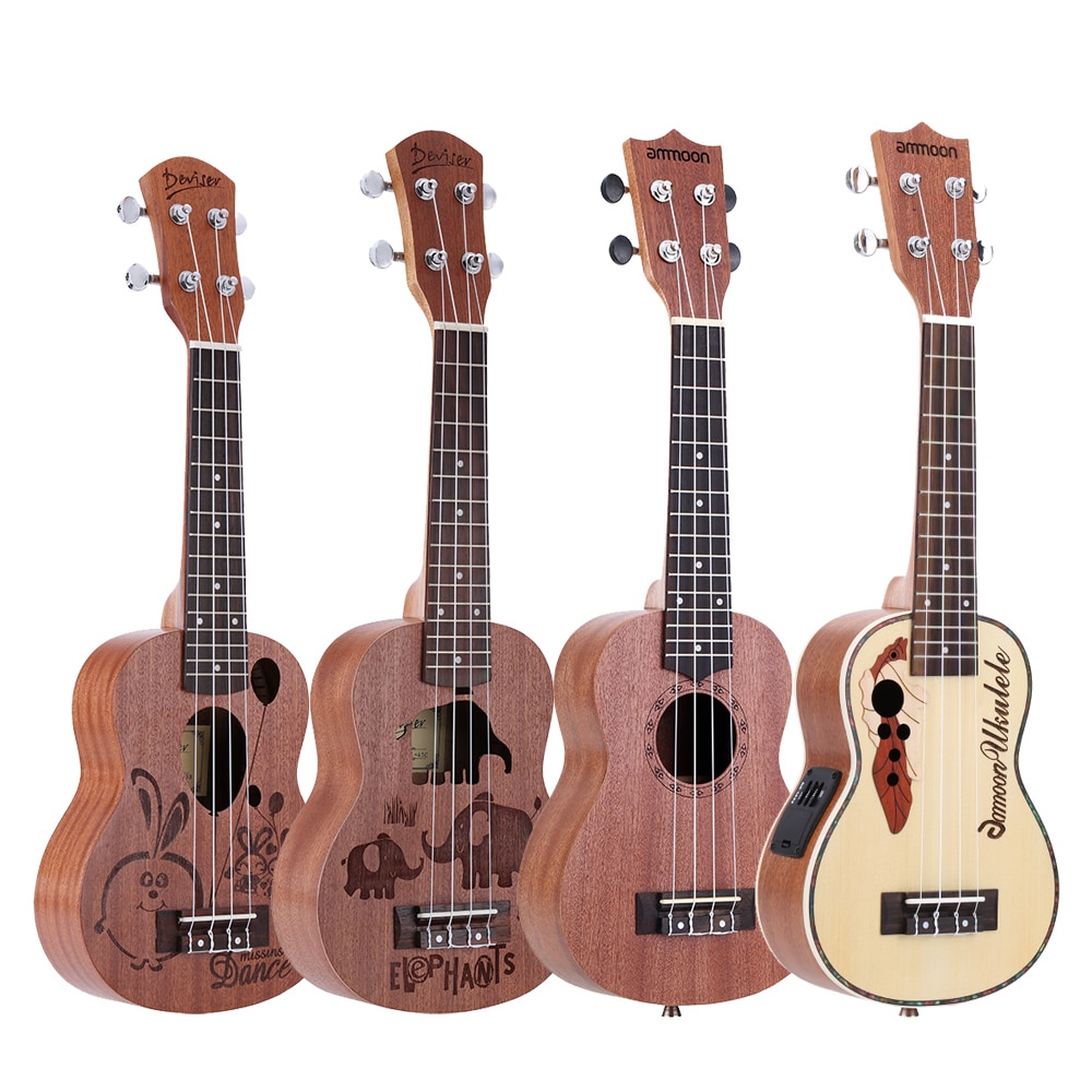 ammoon 21&quot; Ukulele Sapele Acoustic Ukulele 15 Fret 4 Strings Stringed Musical Instrument 19 Styles for Option