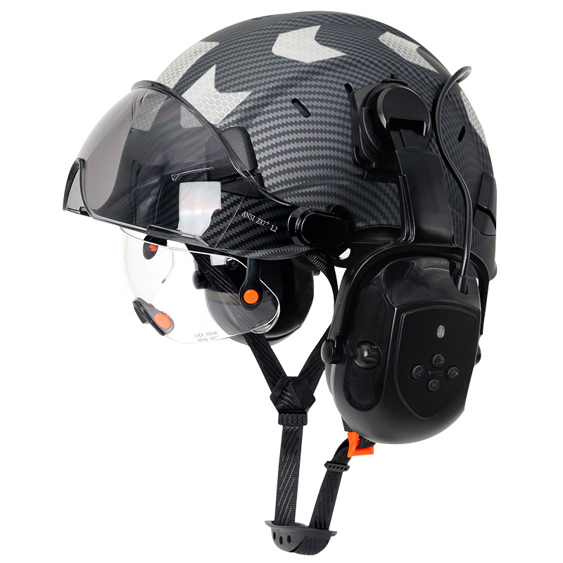 Bluetooth 5.0 Noise Reduction Earmuffs With Construction Safety Helmet For Engineer ABS HardHat with Visors Industrial Hat ANSI: Dark Grey