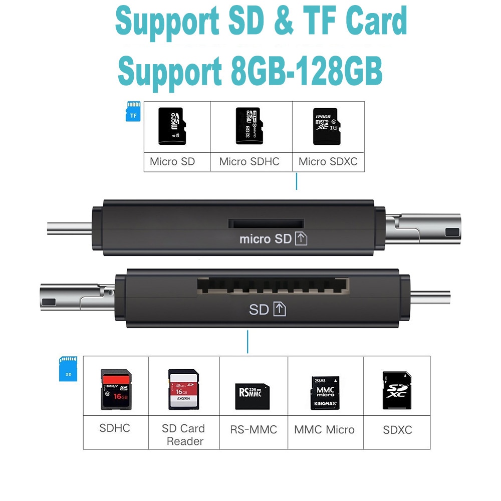 Ingelon universell kortläsare usb c otg tf sd-kortläsare microsd mmc android datorförlängningsadapter för kamera sd-läsare
