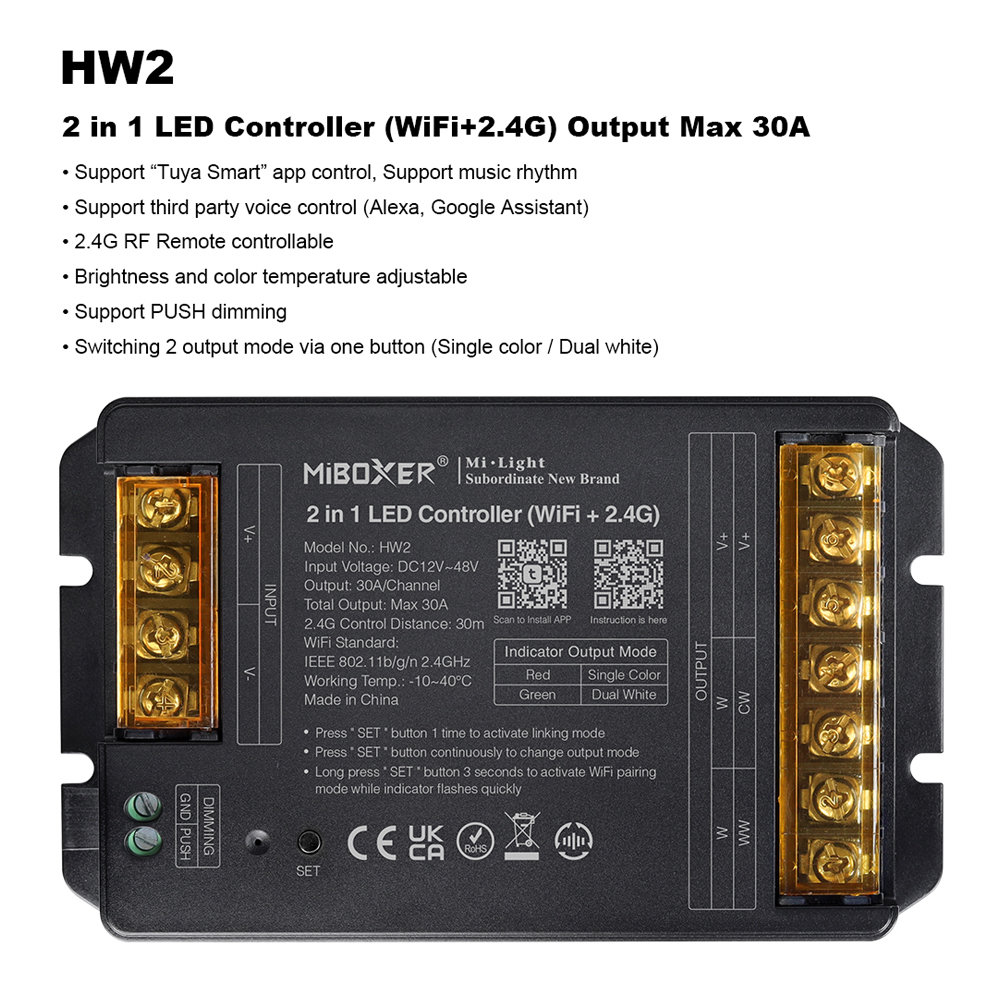 Miboxer hw2 2 em 1 hw5 5 em 1 2.4ghz wifi + controlador rf grande corrente máxima 30a para cor única/branco duplo/rgb/rgbw/rgb + cct tira conduzida: Ciano